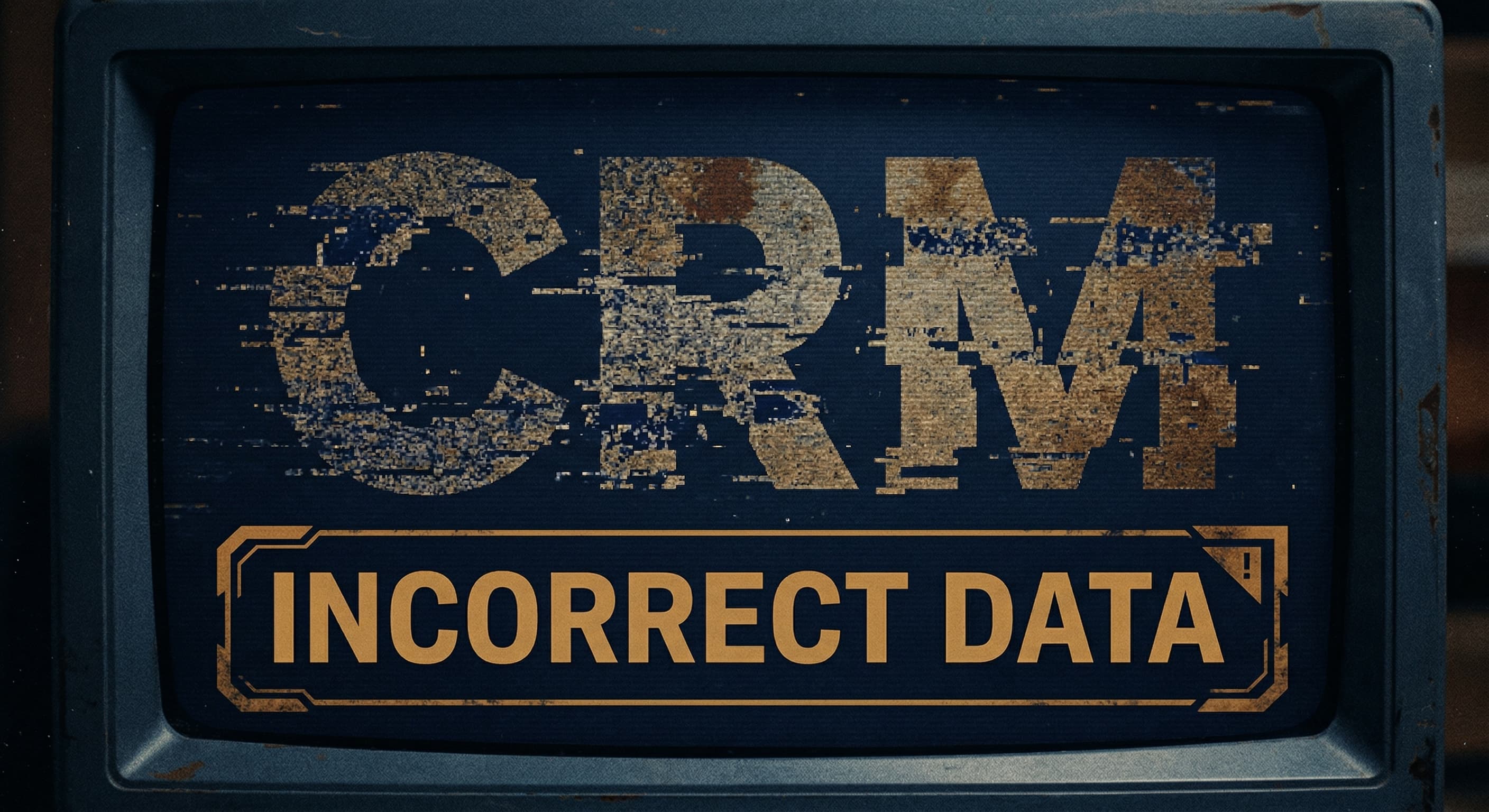 Business executives frustrated by inaccurate CRM dashboard data on a large monitor